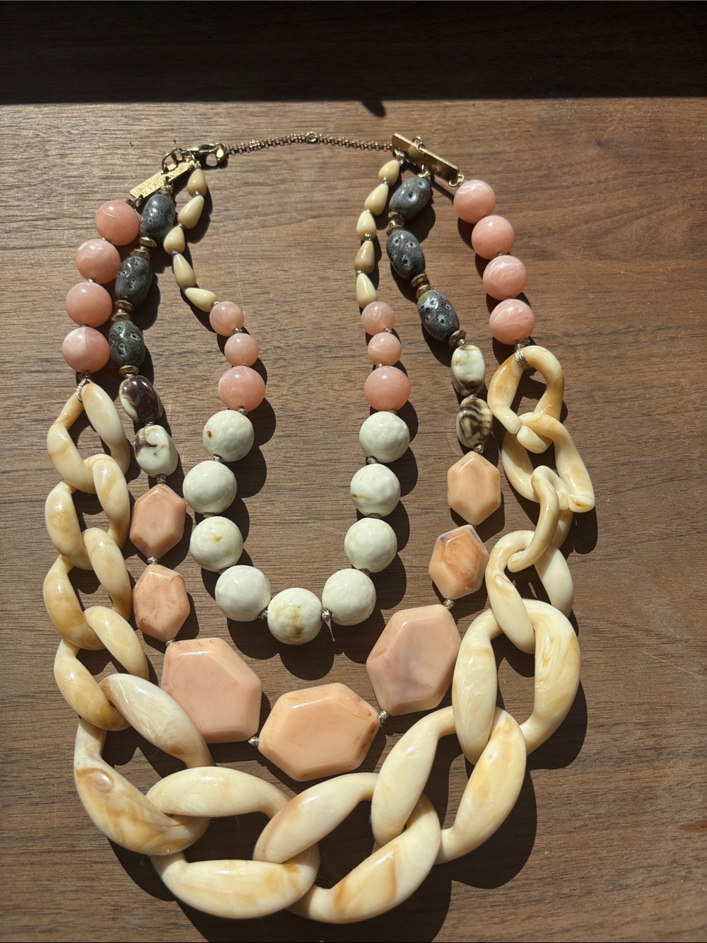 Anthropologie Peach and Cream Multi-Strand Statement Necklace